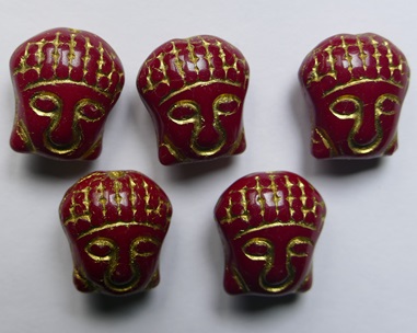 0050347 Buddha Bead 15x14 mm Opaque Red Gold Washed color 93210-54302