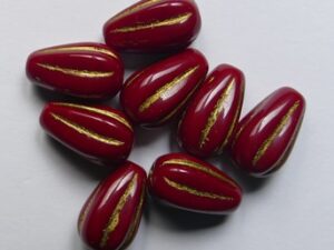 0050348 Dark Opaque Coral Red Gold Washed Melon Drops 13x8 mm 4 Pc.