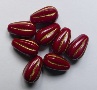 0050348 Dark Opaque Coral Red Gold Washed Melon Drops 13×8 mm color 93220-54302