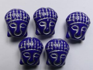 0090489 Dark Royal Blue Silver Washed Buddha Beads 3 Pc.