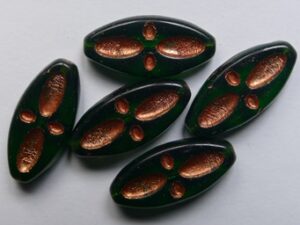 0100613 Bottle Green Copper Inlay Eyed Ship Beads 5 Pc.
