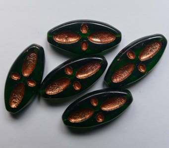 0100613 Eyed Ship Bead 20x9 mm Bottle Green Copper Inlay color 50150-54307