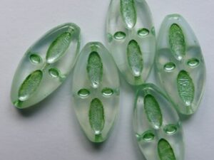 0100615 Crystal-White Copper Green Inlay Eyed Ship Beads 5 Pc. - Afbeelding 1