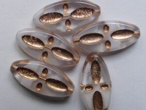 0150206 Crystal-White Rose Gold Inlay Eyed Ship Beads 5 Pc.