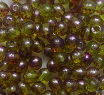 04-R-50230-94321 Olivine Metallic Pink Touched Druk Round Beads 4 mm color 50230-94321
