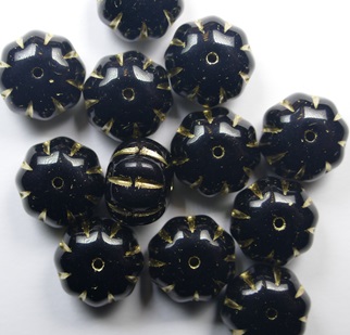 0010545 Opaque Black Gold Striped Pumpkin Beads color 23980-54302