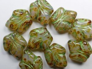 0040270 White Opal Travertin Metallic Green Washed Blaadje, Grape Leaves 5 Pc. - Afbeelding 1