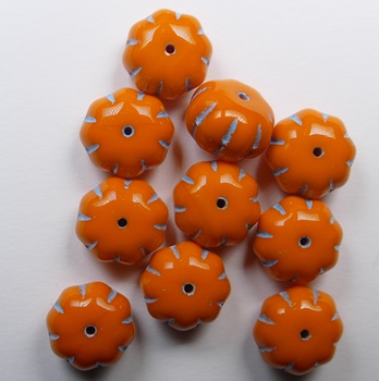 0060150 Opaque Orange Aqua Striped Pumpkin Beads color 93120-54308