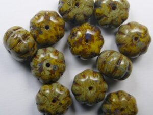 0130161 Opaque Yellow Travertin Pumpkin Beads 8x11 mm 7 Pc.