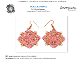 D Bajkal Earrings by Debora Hodoyer Free Pattern bij aankoop van 8/0, 11/0 of 15/0 rocailles of Miyuki Delica