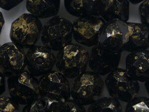 FP1-06-23980GM Gold Marbled Jet Czech Glass Facet Firepolish 6 mm 25 stuks