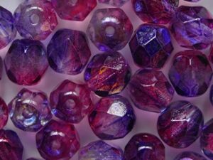 FP1-06-4311K Dual Coated Pink Blue AB Czech Glass Facet Firepolish 6 mm 25 stuks