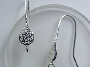 S32814 Sterling Zilveren oorhaakjes met filigraan druppel, 24 mm - Afbeelding 1