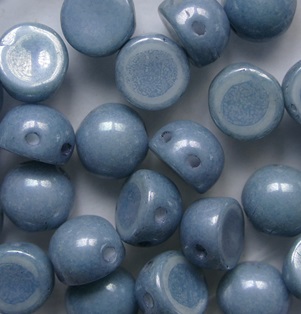 CAB-2-hole-03000-14464 Chalk White Blue Luster 2-hole cabochon 6 mm color 03000-14464
