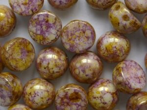 CAB-2-hole-03000-15695 Chalk White Lila Gold Luster 2-hole Cabochons 6 mm