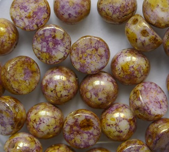 CAB-2-hole-03000-15695 Chalk White Lila Gold Luster 2-hole cabochon 6 mm color 03000-15695