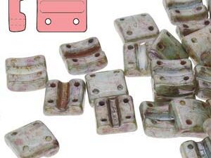 FX-V-03000-65431 Chalk White Blue Green Lazura Luster 4-Hole Fixer Bead Verticaal