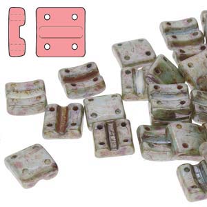 FX-V-03000-65431 Chalk White Blue Green Lazura Luster Fixer Beads Verticaal FX-V-03000-65431 Chalk White Blue Green Lazura Luster 4-Hole Fixer Bead Verticaal