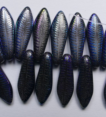 0010546 Jet Full AB Feather Dagger Beads color 23980-28703F