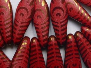 0050354 Opaque Red Bronze Eye Dagger Beads 16x5 mm 20 Pc.
