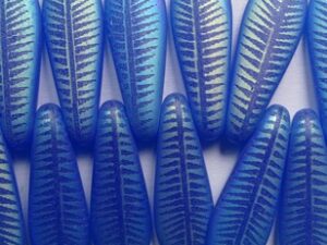 0090500 Matte Alabaster Indigo Full AB Feather Dagger Beads 16x5 mm 20 Pc.