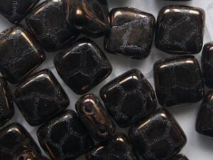 CMT-23980-14415CR Jet Bronze Laser Cracked Czech Mates 2 hole Tile 25  Pc.
