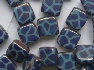 CMT-63130-14415CR Green Turquoise Bronze Laser Cracked Czech Mates 2 hole Tile 25 Pc.
