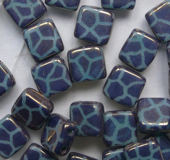 CMT-63130-14415CR Green Turquoise Bronze Laser Cracked Czech Mates 2 hole Tile color 63130-14415CR