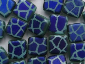 CMT-63130-22273CR Matte Green Turquoise Full Azuro Laser Cracked Czech Mates 2 hole Tile 25 Pc.