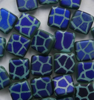 CMT-63130-22273CR Matte Green Turquoise Full Azuro Laser Cracked Czech Mates 2 hole Tile color 6313022273CR