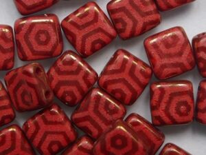 CMT-93180-14415WB Opaque Red Bronze Laser Web Czech Mates 2 hole Tile 25 Pc.