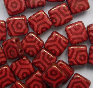 CMT-93180-14415WB Opaque Red Bronze Laser Web Czech Mates 2 hole Tile color 93180-14415WB