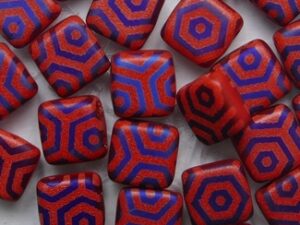 CMT-93180-22273WB Matte Opaque Red Full Azuro Laser Web Czech Mates 2 hole Tile 25 Pc. - Afbeelding 1