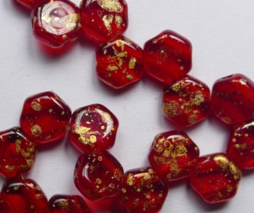 HON-90080-94401 Siam Ruby Gold Splash Honeycomb Beads 6 mm color 90080-94401