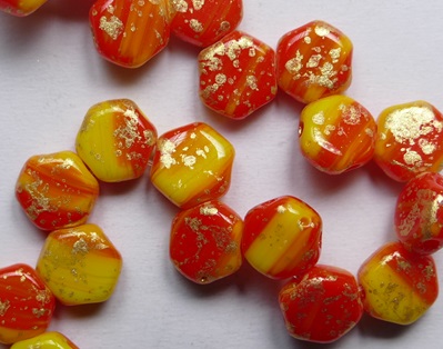 HON-99994-94401 Hodgepodge Orange Gold Splash Honeycomb Beads 6 mm color 99994-94401