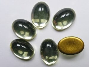 Cab-80000 Light Jonquil Oval Goldfoiled 14 x 10 mm. 6 stuks - Afbeelding 1