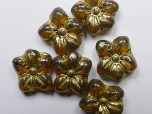 0030375 Brown-Orange Gold Washed Czech Glass Flower Beads 7 Stuks - Afbeelding 1