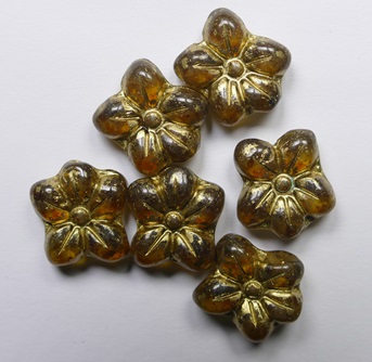 0030375 Brown-Orange Gold Washed Flower Beads 12x14 mm color 97008-54302