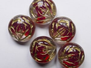 0050356 Crystal Red Gold Washed Czech Glass Rose Flower Beads 13 mm 5 Stuks