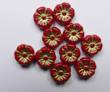 0050358 Opaque Red Gold Washed Hawai Flower Beads 9,5x4 mm color 93200-54202