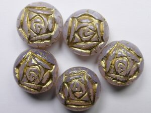 0070492 Rose Crystal Gold Washed Czech Glass Rose Flower Beads 13 mm 5 Stuks