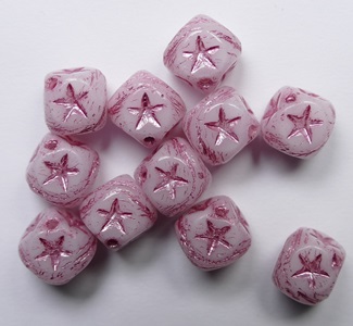 0070495 White Alabaster Fuchsia Washed Square Beads 7 mm color 02010-54321