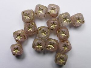0070496 Rose Crystal Gold Washed Czech Glass Square Beads 15 Stuks - Afbeelding 1