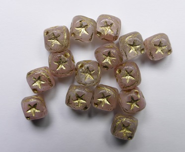 0070496 Rose Crystal Gold Washed Square Beads 7 mm color 76018-54202
