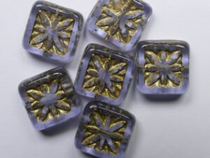 0080732 Alexandrite Gold Washed Czech Glass Squared Beads 6 Stuks