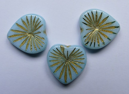 0090502 White Alabaster Aqua Blue Luster Gold Striped Kiwi Heart Bead 18x18 mm color 02010-54302-34308