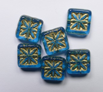 0090503 Aquamarine Gold Washed Square Beads 11x11x4,5 mm color 60020-54302