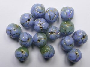 0090504 Blue with Green Gold Washed Czech Glass Rose Bud Beads 8 mm 10 Stuks - Afbeelding 1