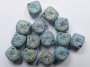 0090505 Matte Blue Travertin Silver Washed Czech Glass Square Beads 15 Stuks