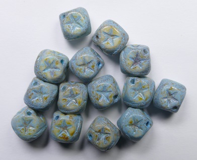 0090505 Matte Blue Travertin Silver Washed Square Beads 7 mm color 66018-54201